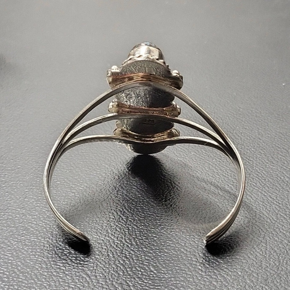 Native American Large Sterling Silver Triple Turquoise Stone Cuff Bracelet ... - Picture 5 of 14